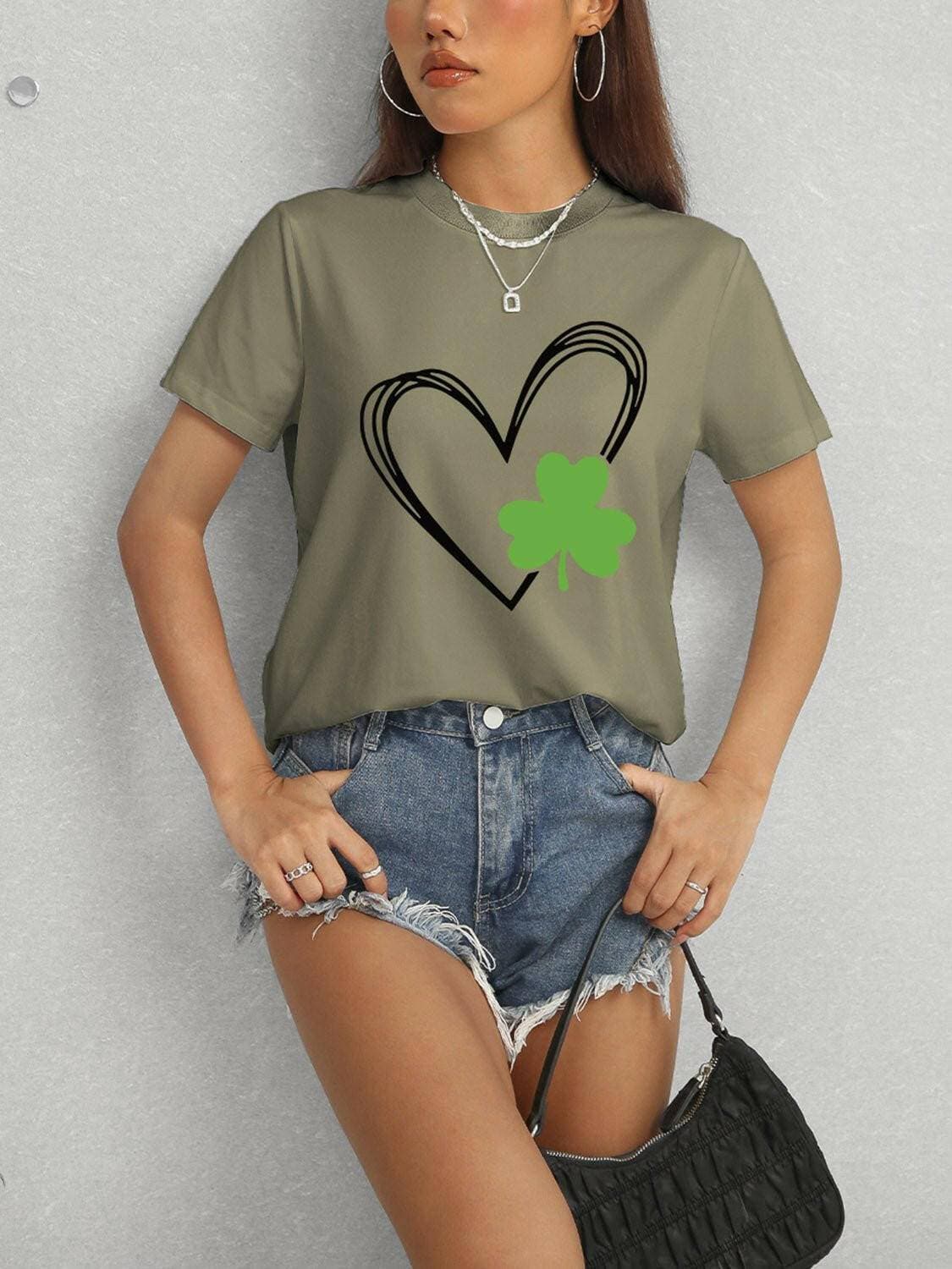 Lucky Clover Heart Stretchy TeeUpgrade Your Casual Style with the Lucky Clover Heart Stretchy Tee
 Experience the perfect blend of comfort and style with our Lucky Clover Heart Stretchy Tee. This Love Salve Lucky Clover Heart Stretchy TeeGraphic