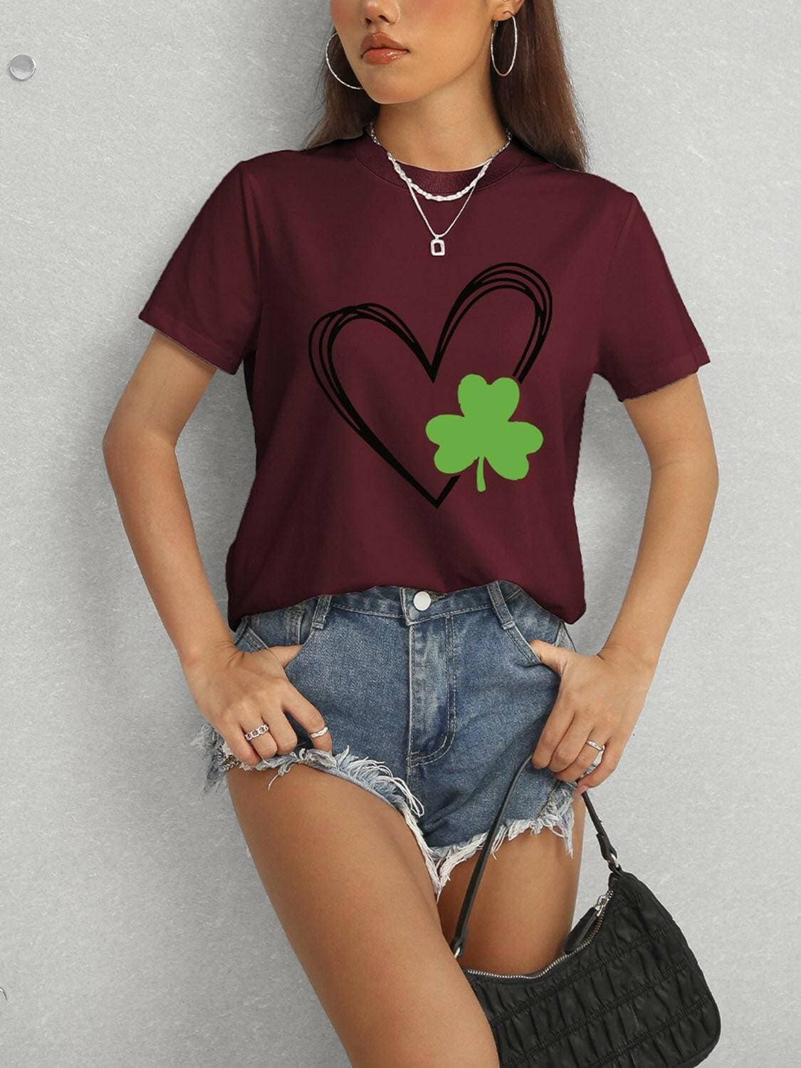 Lucky Clover Heart Stretchy TeeUpgrade Your Casual Style with the Lucky Clover Heart Stretchy Tee
 Experience the perfect blend of comfort and style with our Lucky Clover Heart Stretchy Tee. This Love Salve Lucky Clover Heart Stretchy TeeGraphic