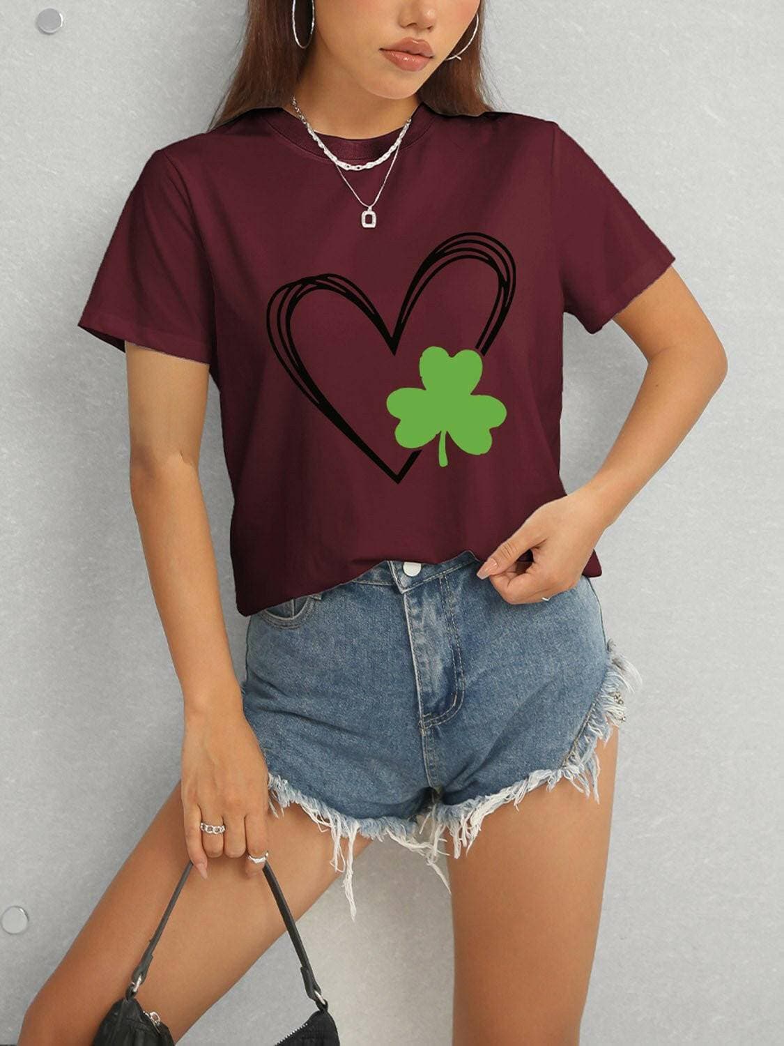 Lucky Clover Heart Stretchy TeeUpgrade Your Casual Style with the Lucky Clover Heart Stretchy Tee
 Experience the perfect blend of comfort and style with our Lucky Clover Heart Stretchy Tee. This Love Salve Lucky Clover Heart Stretchy TeeGraphic