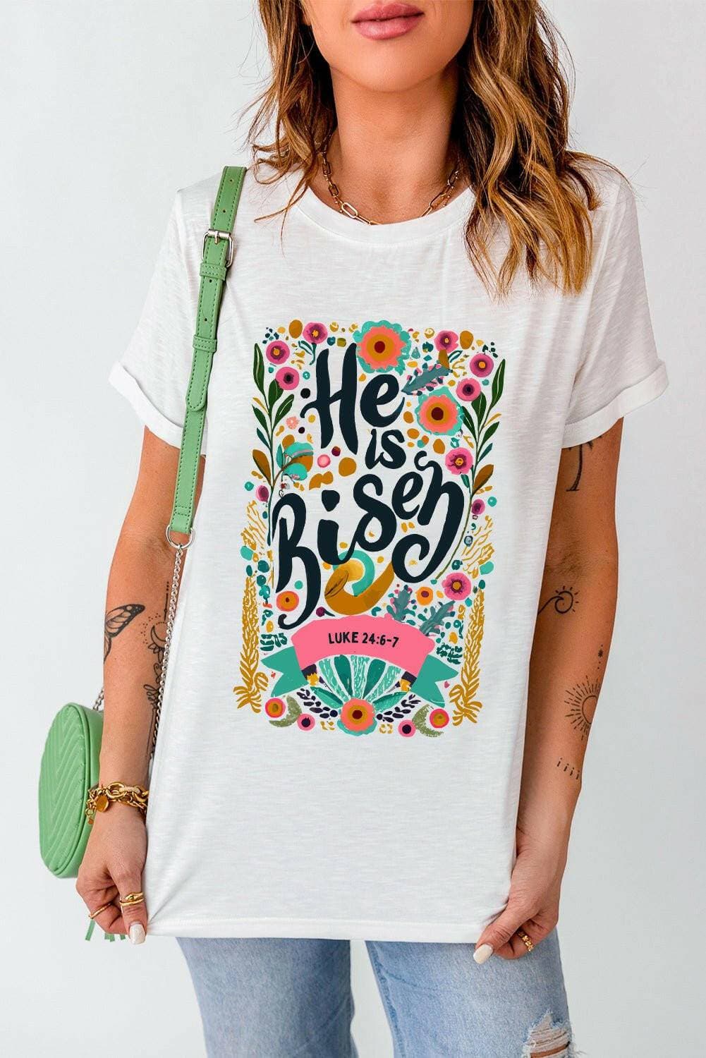 Stylish Graphic Print Tee with Round Neck - Short Sleeves - Love Salve 