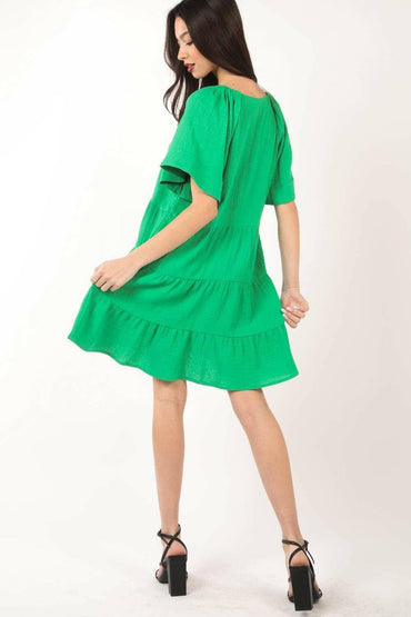 Tiered Elegance Ruffled Dress with Textured V-Neck - Love Salve 