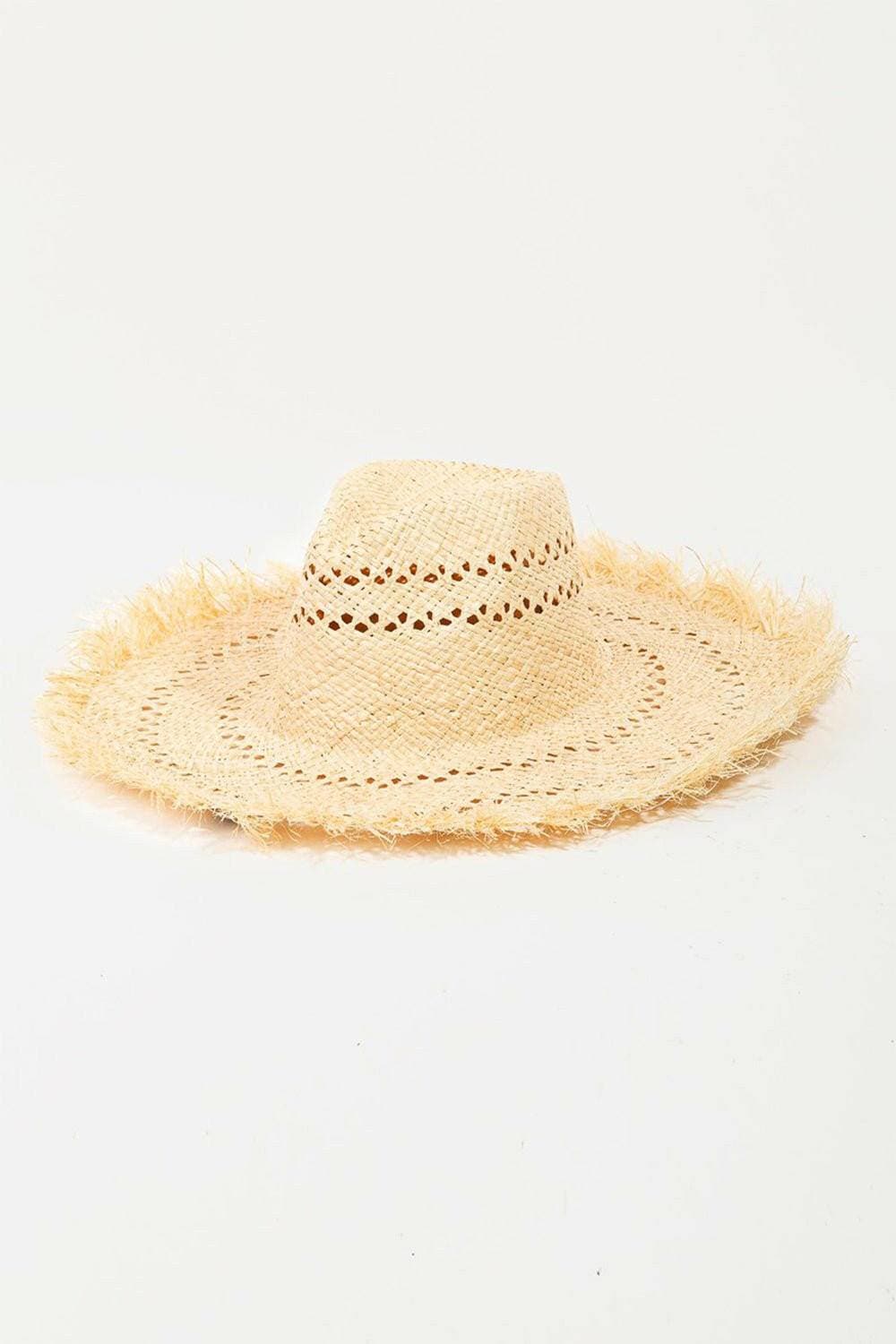 Chic Beach Essential: Elegant Openwork Weave Hat with Distressed Edge - Love Salve 