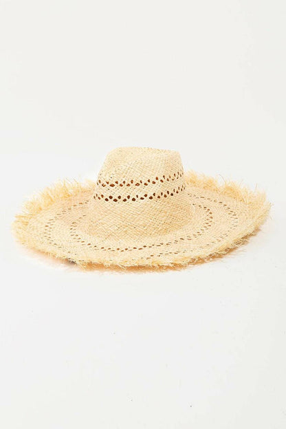 Chic Beach Essential: Elegant Openwork Weave Hat with Distressed Edge - Love Salve 