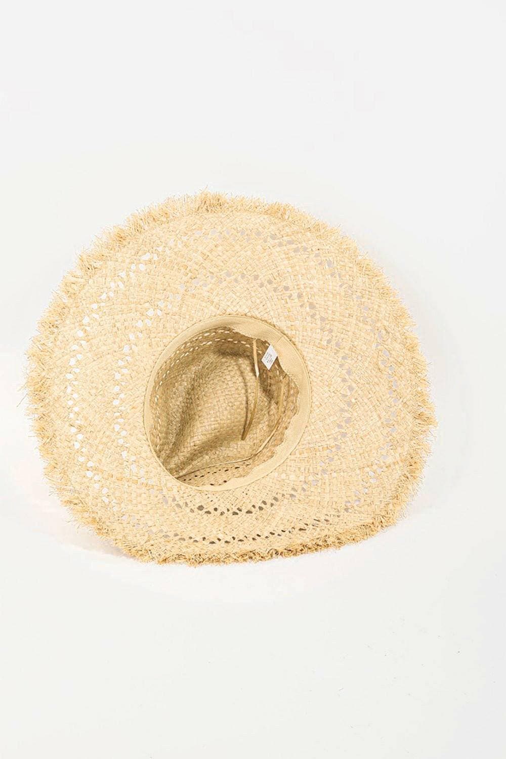 Chic Beach Essential: Elegant Openwork Weave Hat with Distressed Edge - Love Salve 