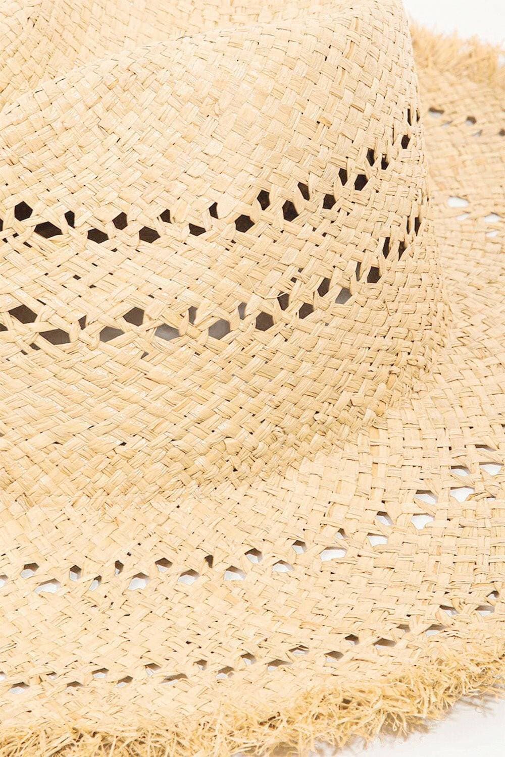 Chic Beach Essential: Elegant Openwork Weave Hat with Distressed Edge - Love Salve 