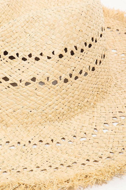 Chic Beach Essential: Elegant Openwork Weave Hat with Distressed Edge - Love Salve 