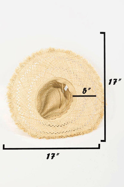 Chic Beach Essential: Elegant Openwork Weave Hat with Distressed Edge - Love Salve 