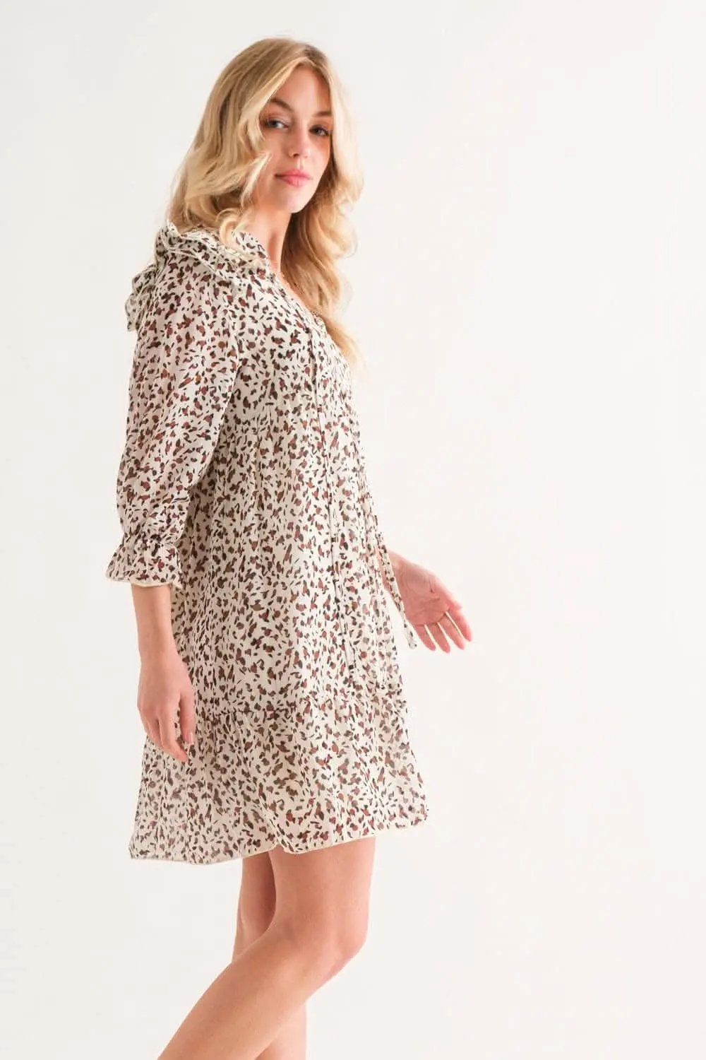 Chic leopard ruffle mini dress - Love Salve 