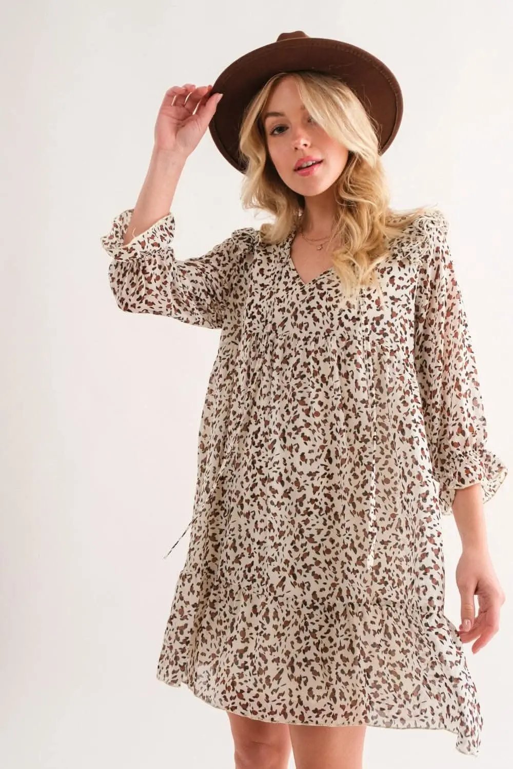 Chic leopard ruffle mini dress - Love Salve 