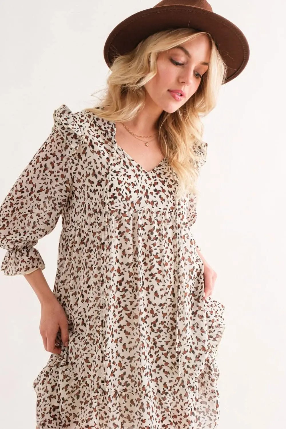 Chic leopard ruffle mini dress - Love Salve 