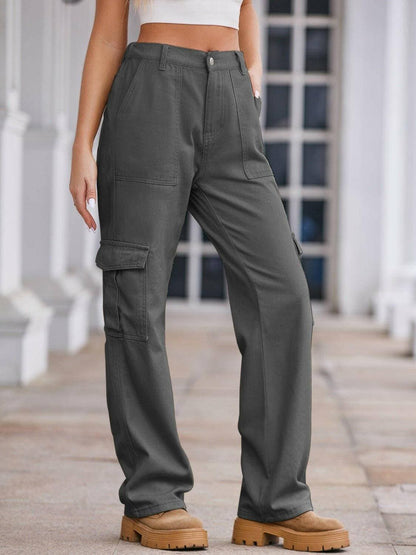 Utility straight leg denim trousers with cargo pockets