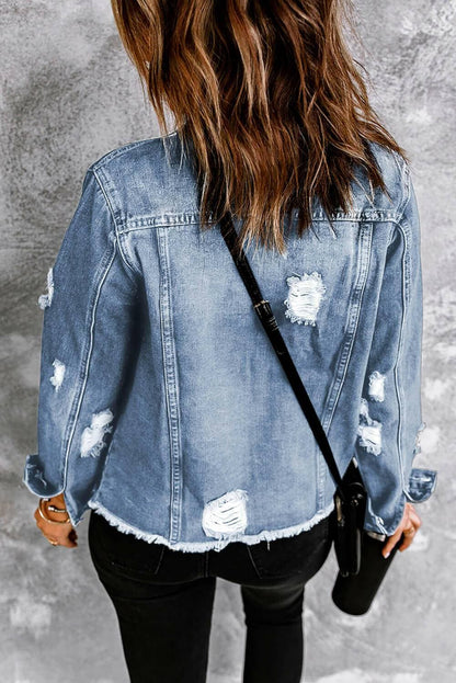 Distressed Raw Hem Denim JacketUpgrade Your Style

Elevate your wardrobe with the Distressed Raw Hem Denim Jacket, a perfect blend of casual chic and edgy sophistication. Designed with a cropped lLove Salve Distressed Raw Hem Denim Jacketjeans