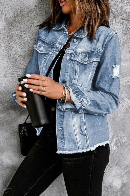 Distressed Raw Hem Denim JacketUpgrade Your Style

Elevate your wardrobe with the Distressed Raw Hem Denim Jacket, a perfect blend of casual chic and edgy sophistication. Designed with a cropped lLove Salve Distressed Raw Hem Denim Jacketjeans