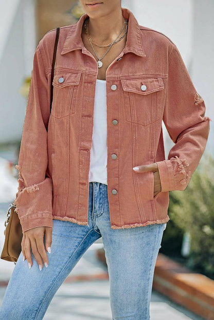 Distressed Raw Hem Denim JacketUpgrade Your Style

Elevate your wardrobe with the Distressed Raw Hem Denim Jacket, a perfect blend of casual chic and edgy sophistication. Designed with a cropped lLove Salve Distressed Raw Hem Denim Jacketjeans