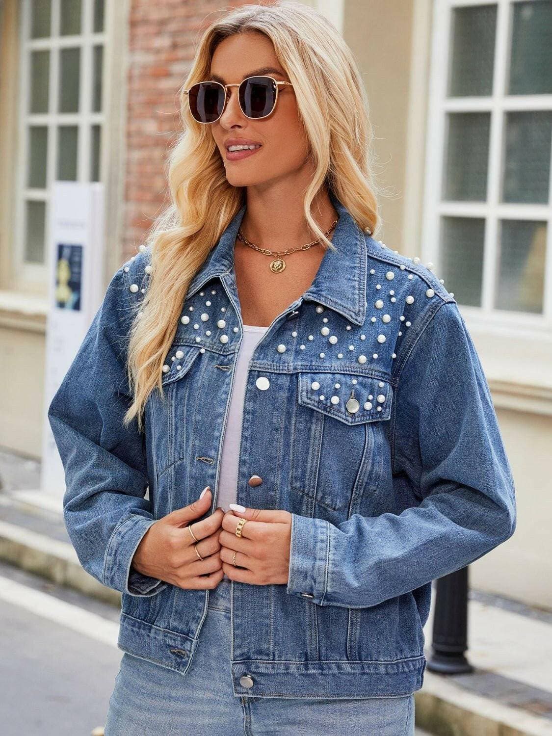 Pearl denim jacket with pockets