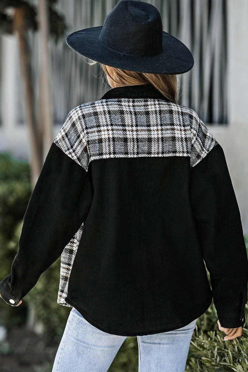Plaid pocket denim jacket - stylish, versatile - Love Salve 