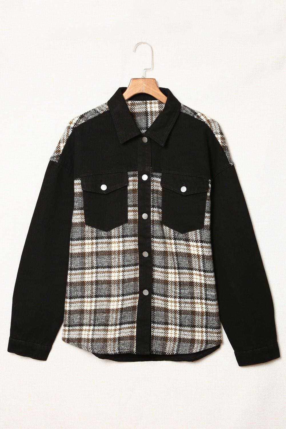 Plaid pocket denim jacket - stylish, versatile - Love Salve 