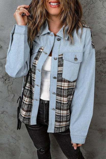 Plaid pocket denim jacket - stylish, versatile