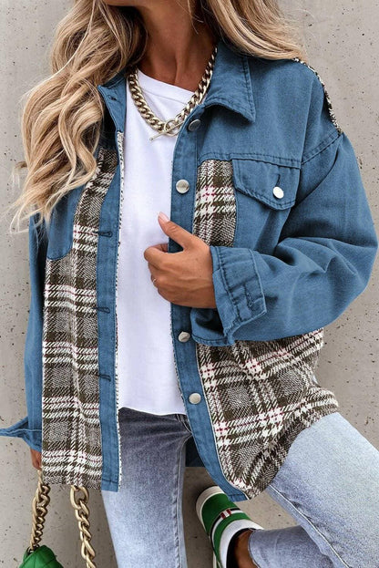 Plaid pocket denim jacket - stylish, versatile