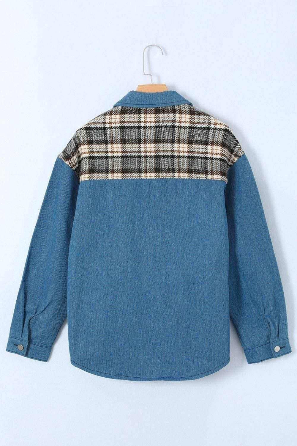 Plaid pocket denim jacket - stylish, versatile - Love Salve 