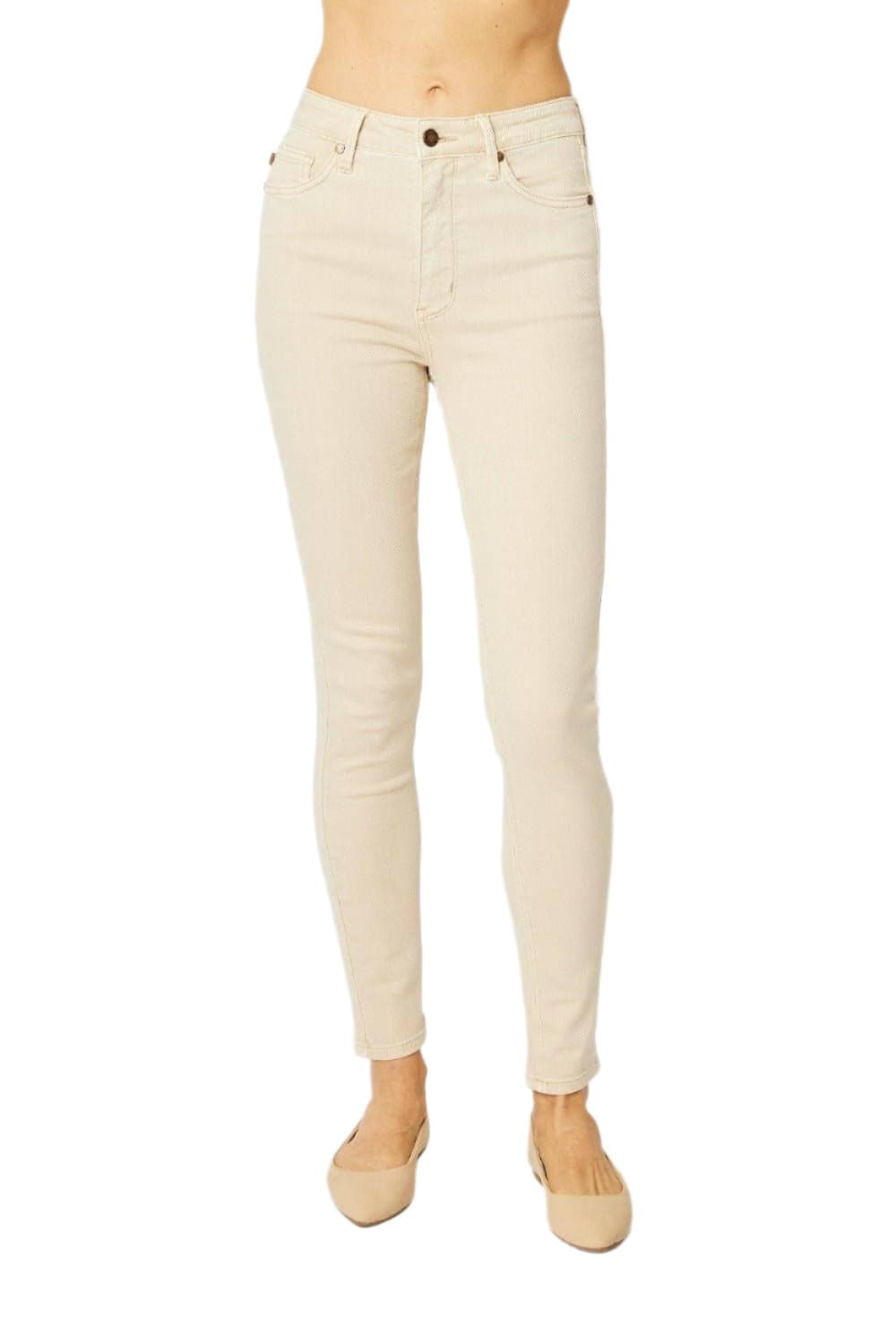 Sculpted Judy Blue tummy control skinny jeans with vibrant color wash