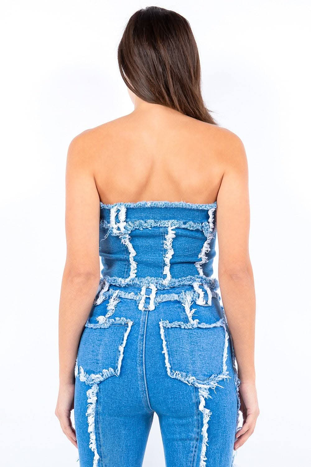 Frayed edge denim corset top - Love Salve 