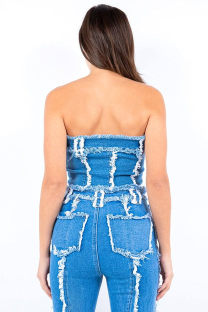 Frayed edge denim corset top - Love Salve 