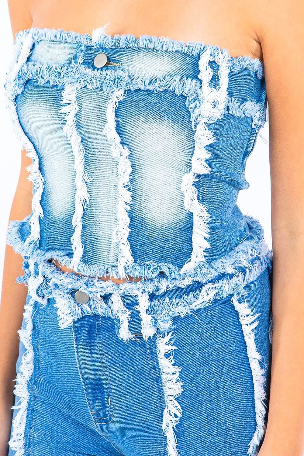 Frayed edge denim corset top - Love Salve 