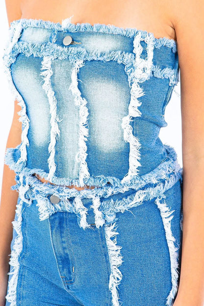 Frayed edge denim corset top - Love Salve 
