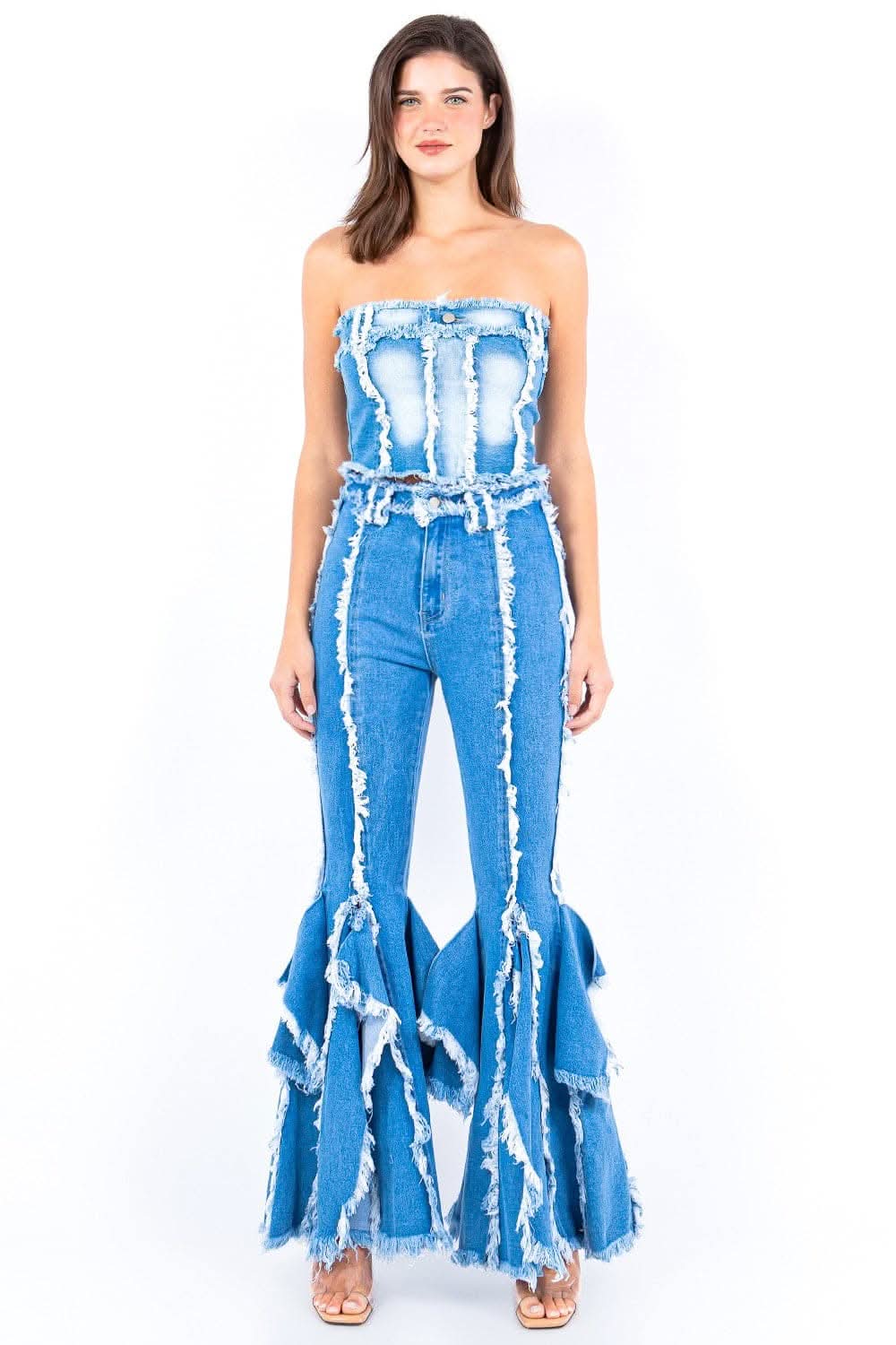 Frayed edge denim corset top - Love Salve 