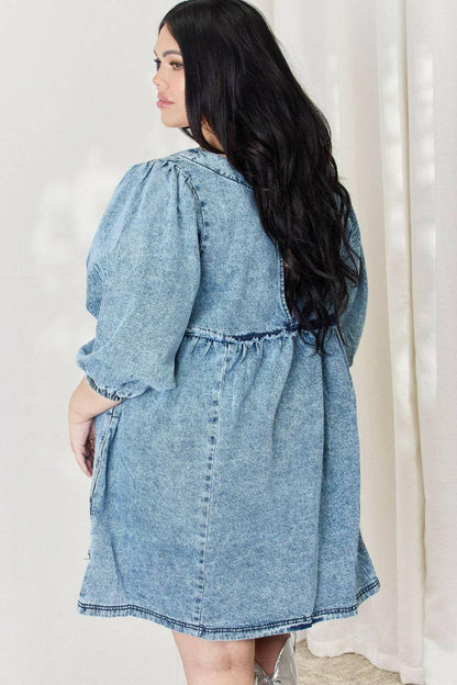 Chic Oversized Denim Babydoll Dress with Stylish Balloon Sleeves