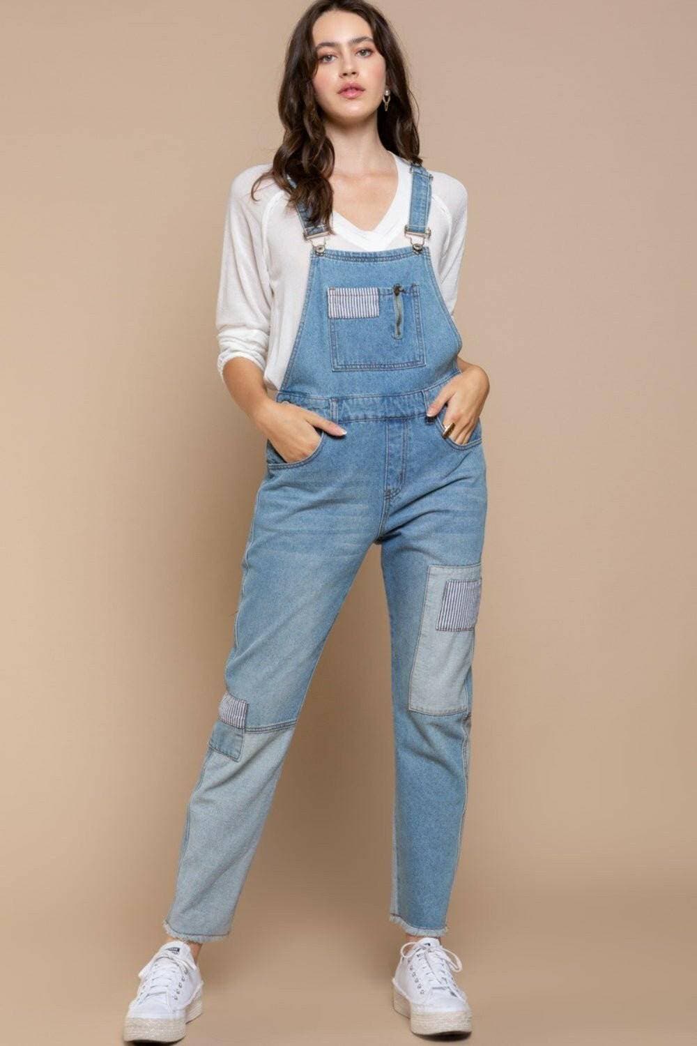 Trendy zip-front denim overalls for a modern look