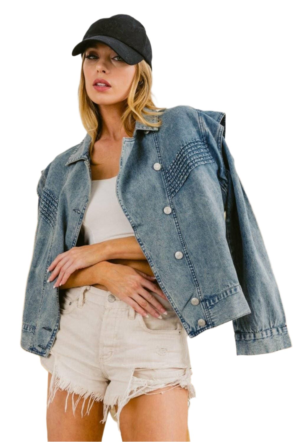 Dreamy Denim Collared Button-Up JacketDreamy Denim Collared Button-Up Jacket

Elevate your style with the Dreamy Denim Collared Button-Up Jacket, where classic elegance meets modern versatility. This jacLove Salve Dreamy Denim Collared Button-jeans