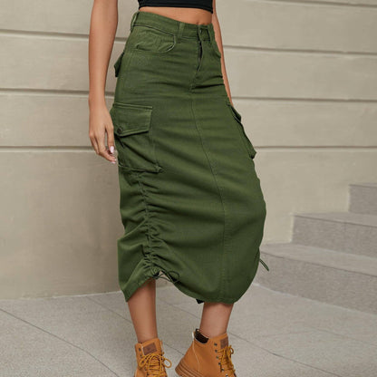 Ruched denim skirt with slit detail