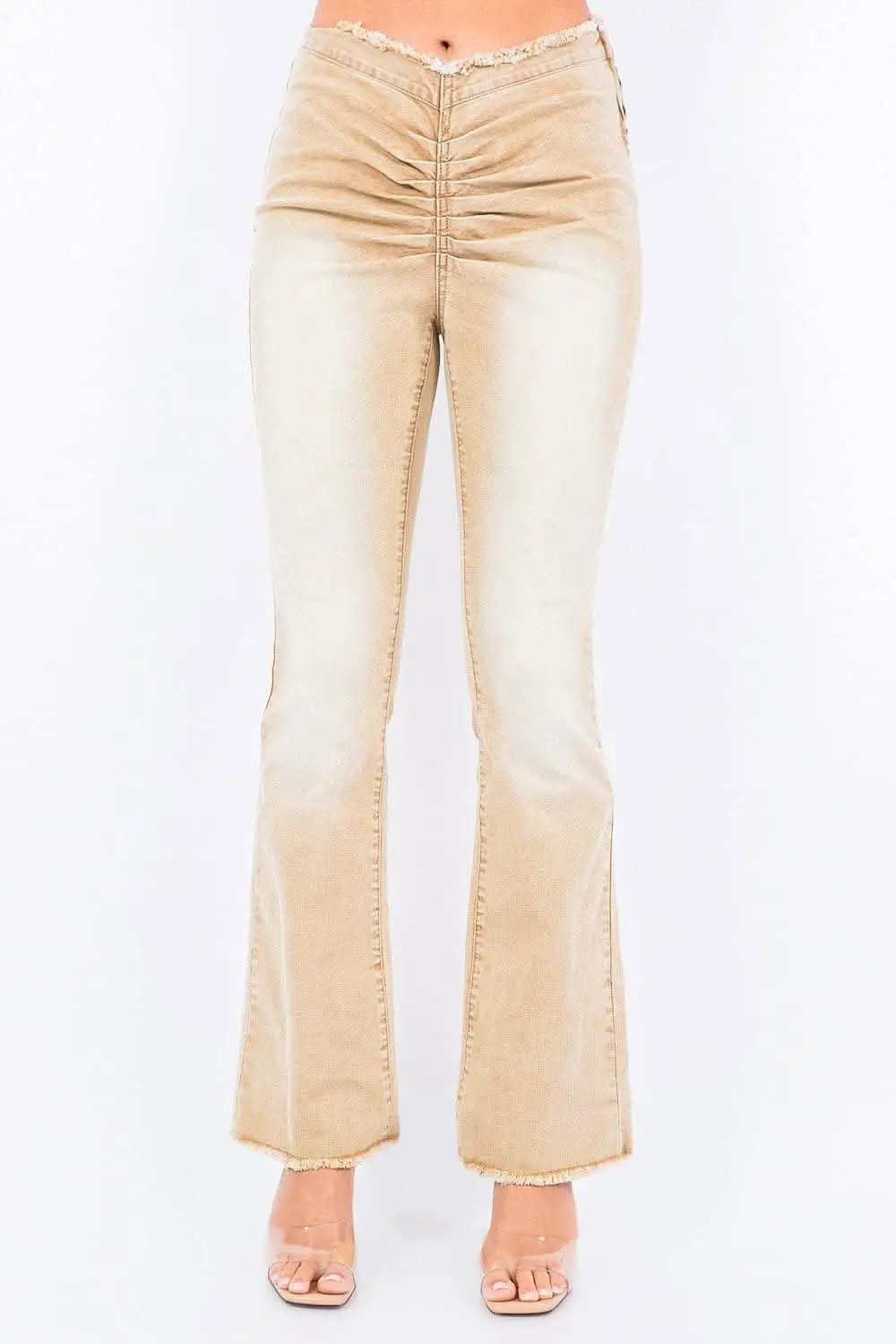 V-cut ruched mid flare pants - Love Salve 