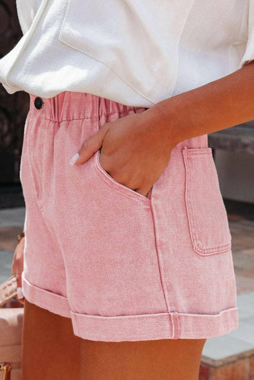 Chic paperbag waist high-waisted denim shorts for a stylish summer look