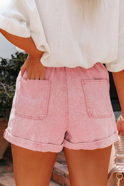 Chic paperbag waist high-waisted denim shorts for a stylish summer look