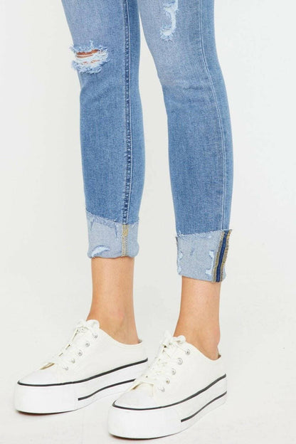 Whiskered feline ripped jeans