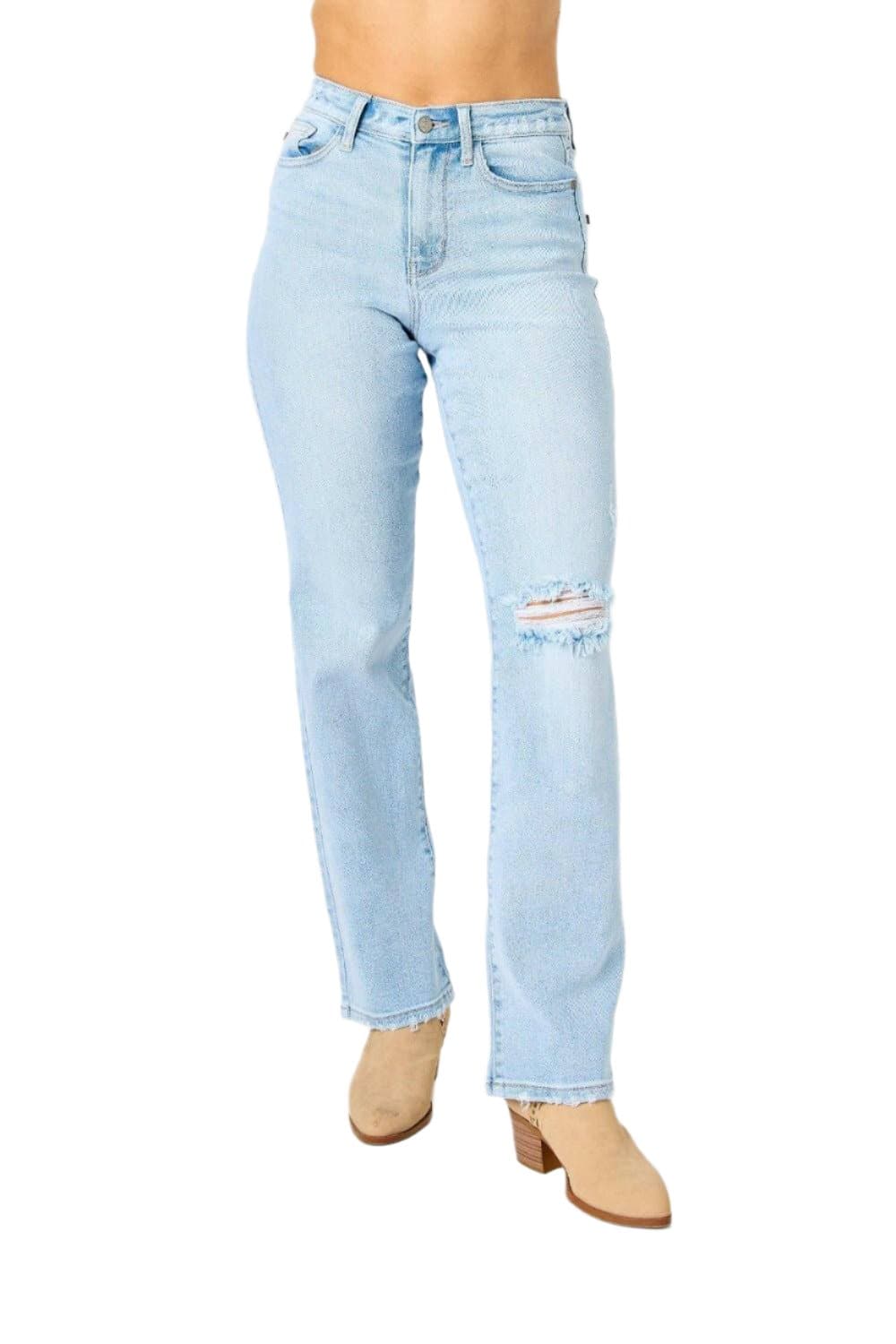 Judy Blue high waist skinny jeans with distressed details and extensive size range.