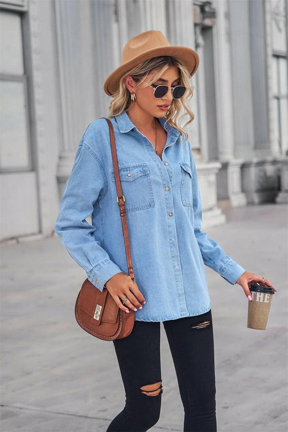 Collared Neck Denim Top with Dropped ShouldersUpgrade Your Style with Our Collared Neck Denim Top

Stay stylish effortlessly with our Collared Neck Denim Top featuring trendy dropped shoulders. This top is desigLove Salve Collared Neck Denim Topjeans