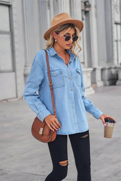 Collared Neck Denim Top with Dropped ShouldersUpgrade Your Style with Our Collared Neck Denim Top

Stay stylish effortlessly with our Collared Neck Denim Top featuring trendy dropped shoulders. This top is desigLove Salve Collared Neck Denim Topjeans