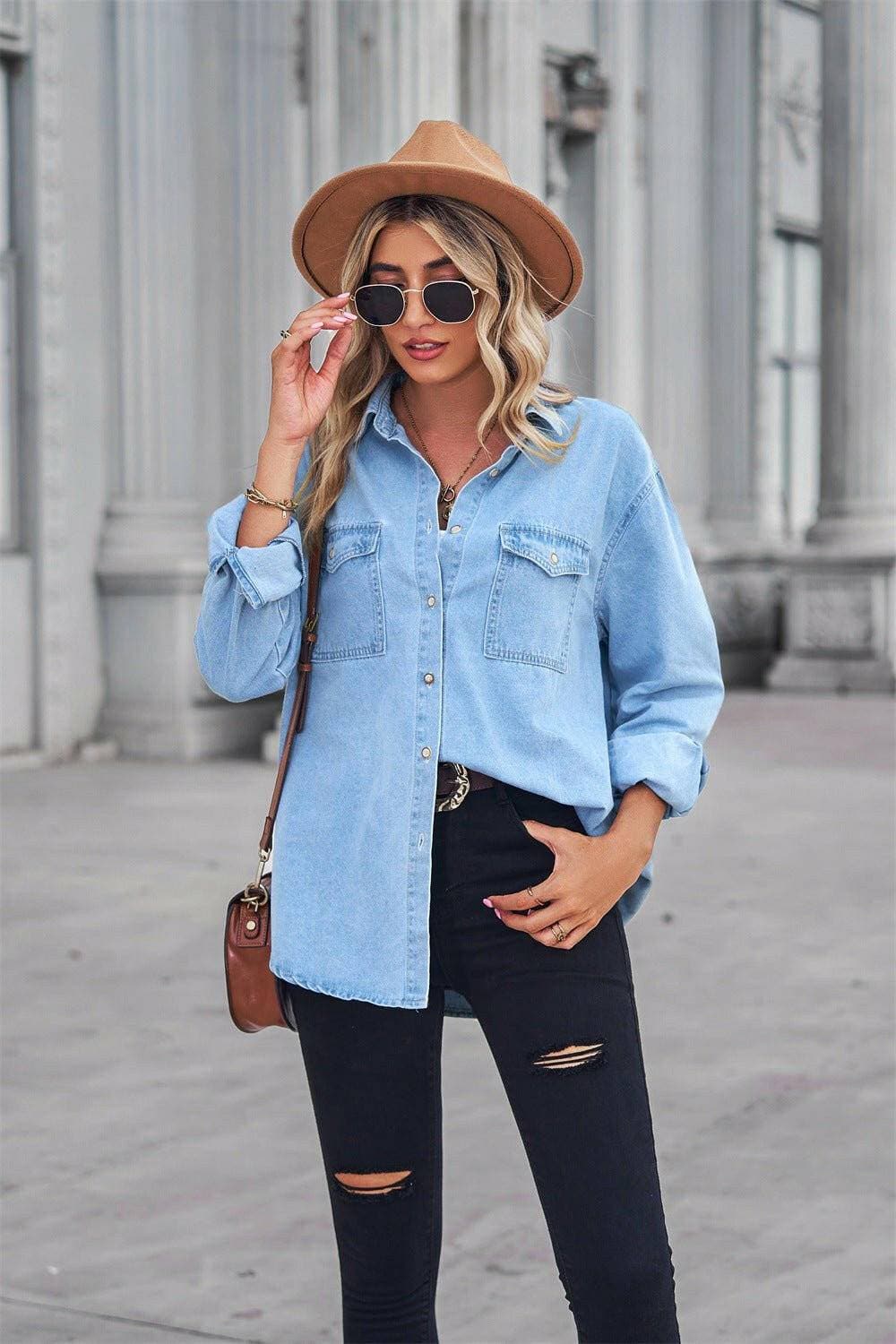 Collared Neck Denim Top with Dropped ShouldersUpgrade Your Style with Our Collared Neck Denim Top

Stay stylish effortlessly with our Collared Neck Denim Top featuring trendy dropped shoulders. This top is desigLove Salve Collared Neck Denim Topjeans