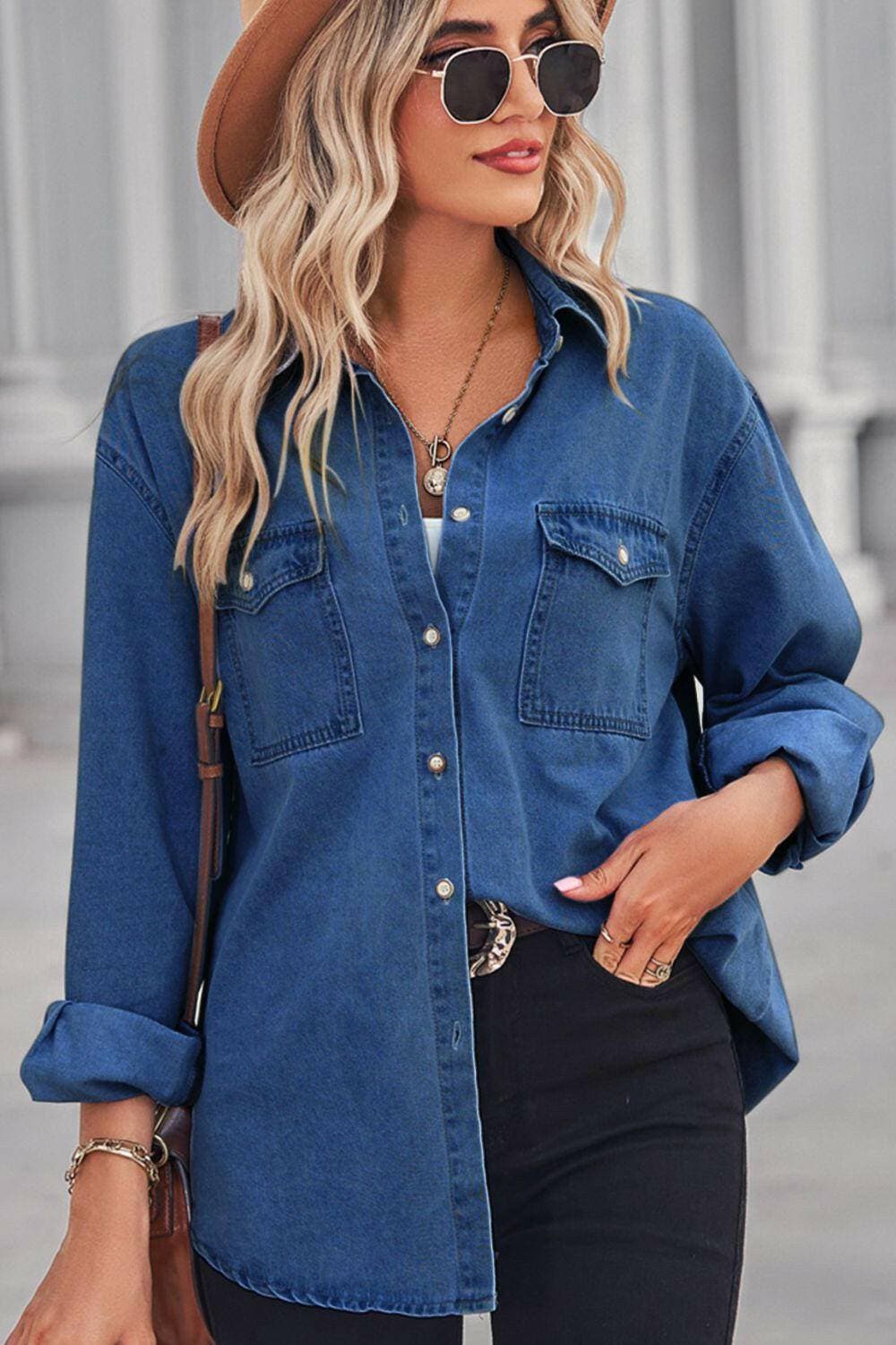 Collared Neck Denim Top with Dropped ShouldersUpgrade Your Style with Our Collared Neck Denim Top

Stay stylish effortlessly with our Collared Neck Denim Top featuring trendy dropped shoulders. This top is desigLove Salve Collared Neck Denim Topjeans