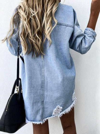 Denim Dream: Stylish Raw Hem Collared Jacket with Long SleevesChic Style
Transform your wardrobe with the Denim Dream Jacket, designed to elevate any outfit. Its chic design and solid pattern make it a versatile addition to youLove Salve Stylish Raw Hem Collared Jacketjeans