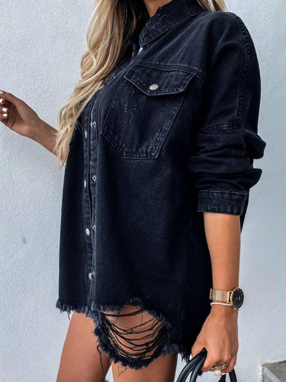 Denim Dream: Stylish Raw Hem Collared Jacket with Long SleevesChic Style
Transform your wardrobe with the Denim Dream Jacket, designed to elevate any outfit. Its chic design and solid pattern make it a versatile addition to youLove Salve Stylish Raw Hem Collared Jacketjeans