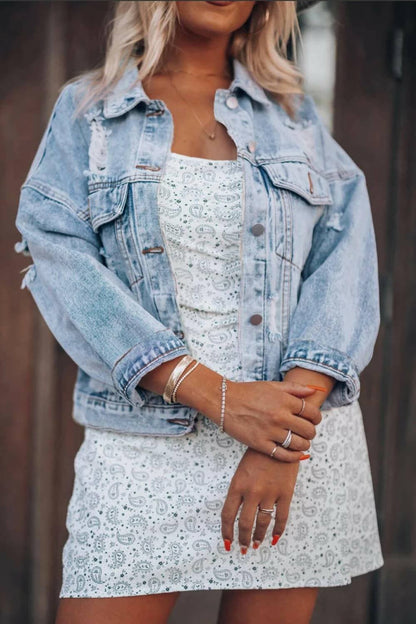 Rustic Cowgirl Denim Jacket with Distressed Touch - Love Salve 