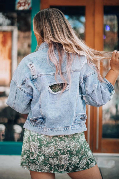 Rustic Cowgirl Denim Jacket with Distressed Touch - Love Salve 