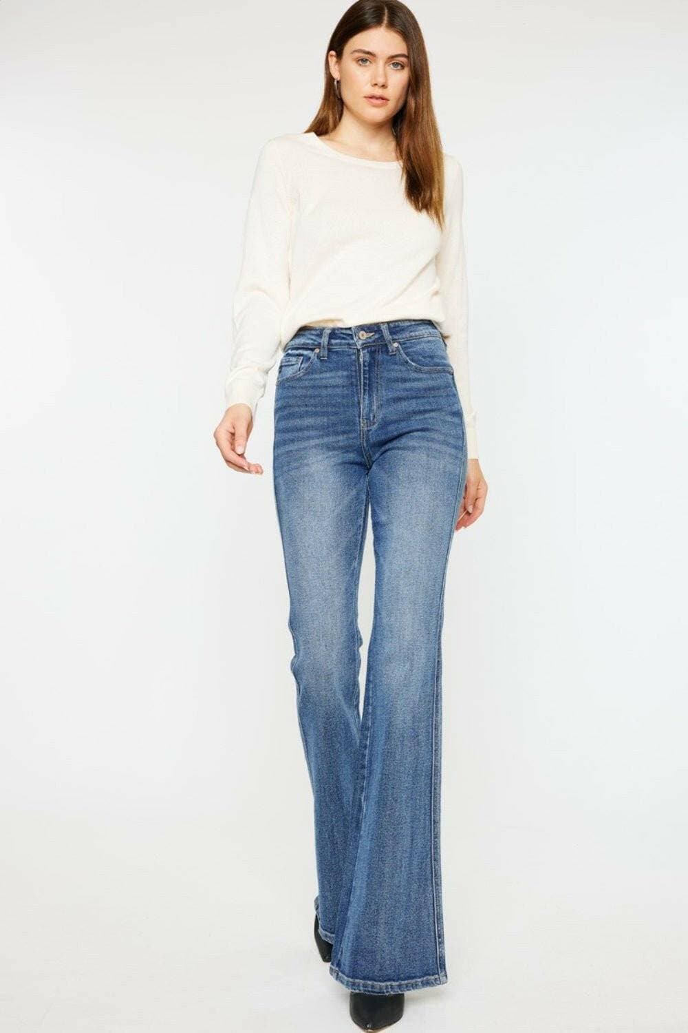 Whiskered Aura High Waist Flare Leg Denim JeansWhiskered Aura High Waist Flare Leg Denim Jeans
 
 Discover a Unique Blend of Style
 Step into a blend of modern trends and nostalgic charm with the Whiskered Aura HLove Salve Whiskered Aura High Waist Flare Leg Denim Jeansjeans