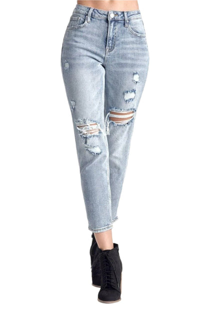 Rebel Chic Slim Crop Jeans with Distressed Edge - Love Salve 