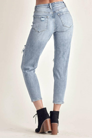 Rebel Chic Slim Crop Jeans with Distressed Edge - Love Salve 